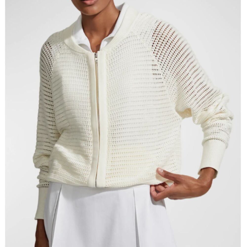 Varley Cameron Open-Knit Zip Up Jacket Cardigan Cream Sz XS Anthropologie